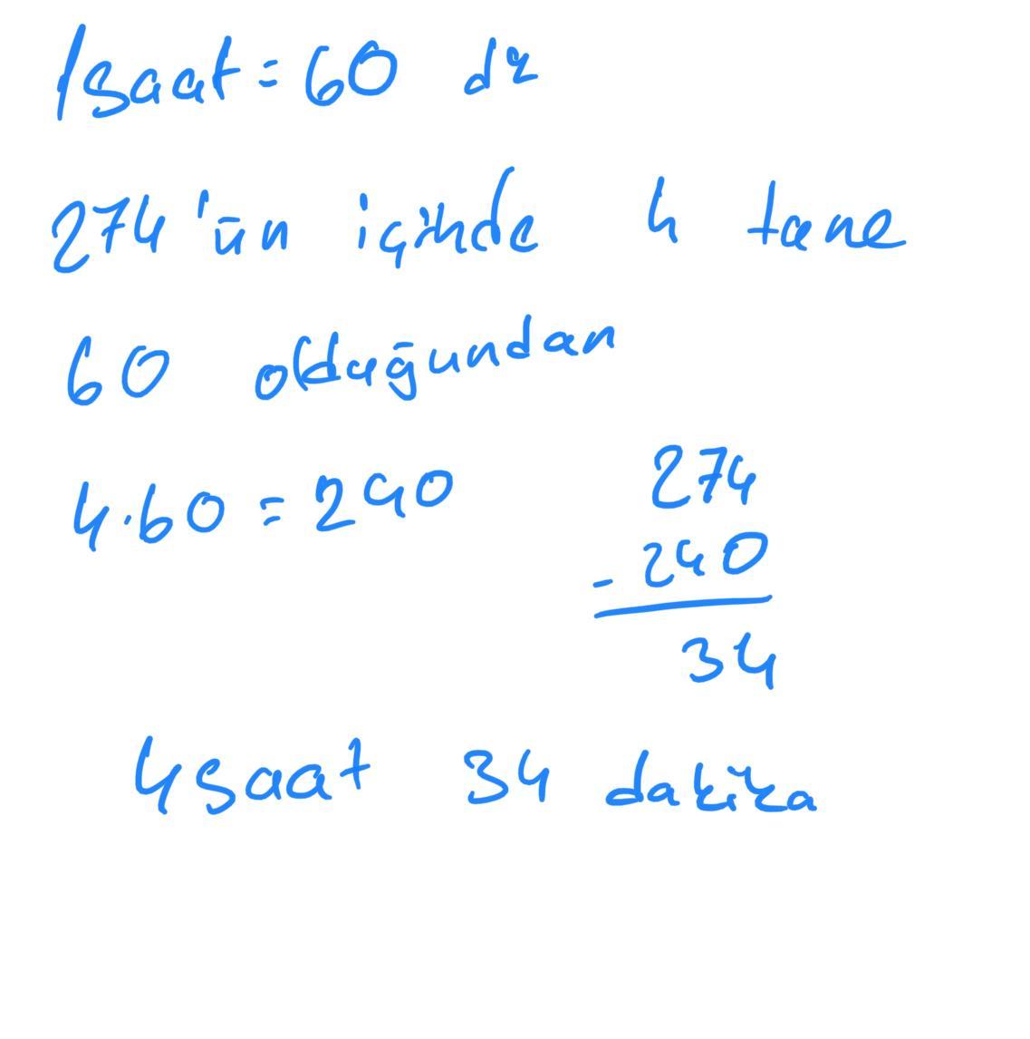 274 dakika kaç saat kaç dakika