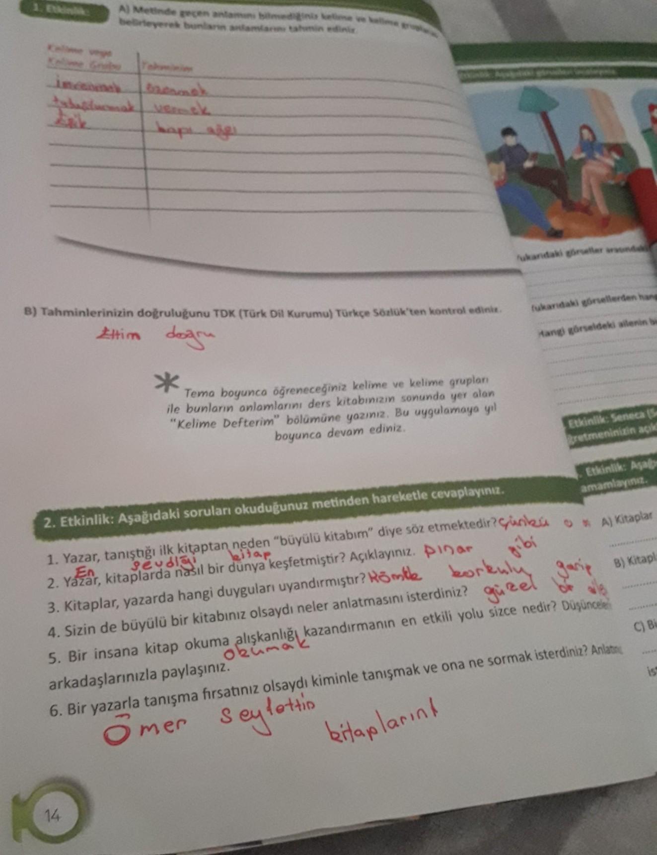 Türkçe ders kitabı 6.sınıf 14. sayfa cevapları