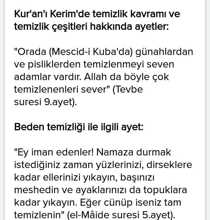 kuranda temizlik kavramı ve temizlik çeşitleri hakkında ayetler