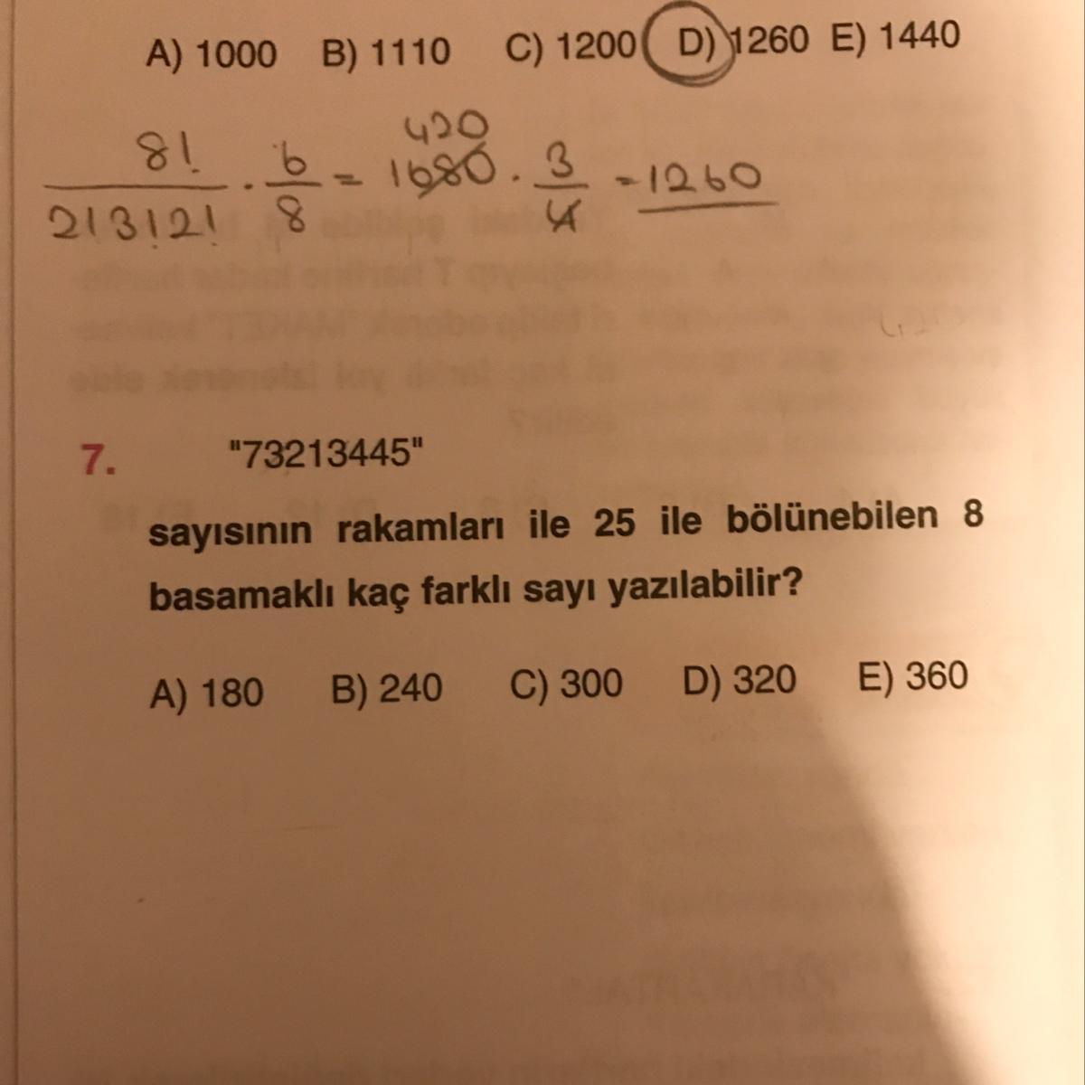 10. Sınıf matematik tekrarlı permütasyon sorusudur