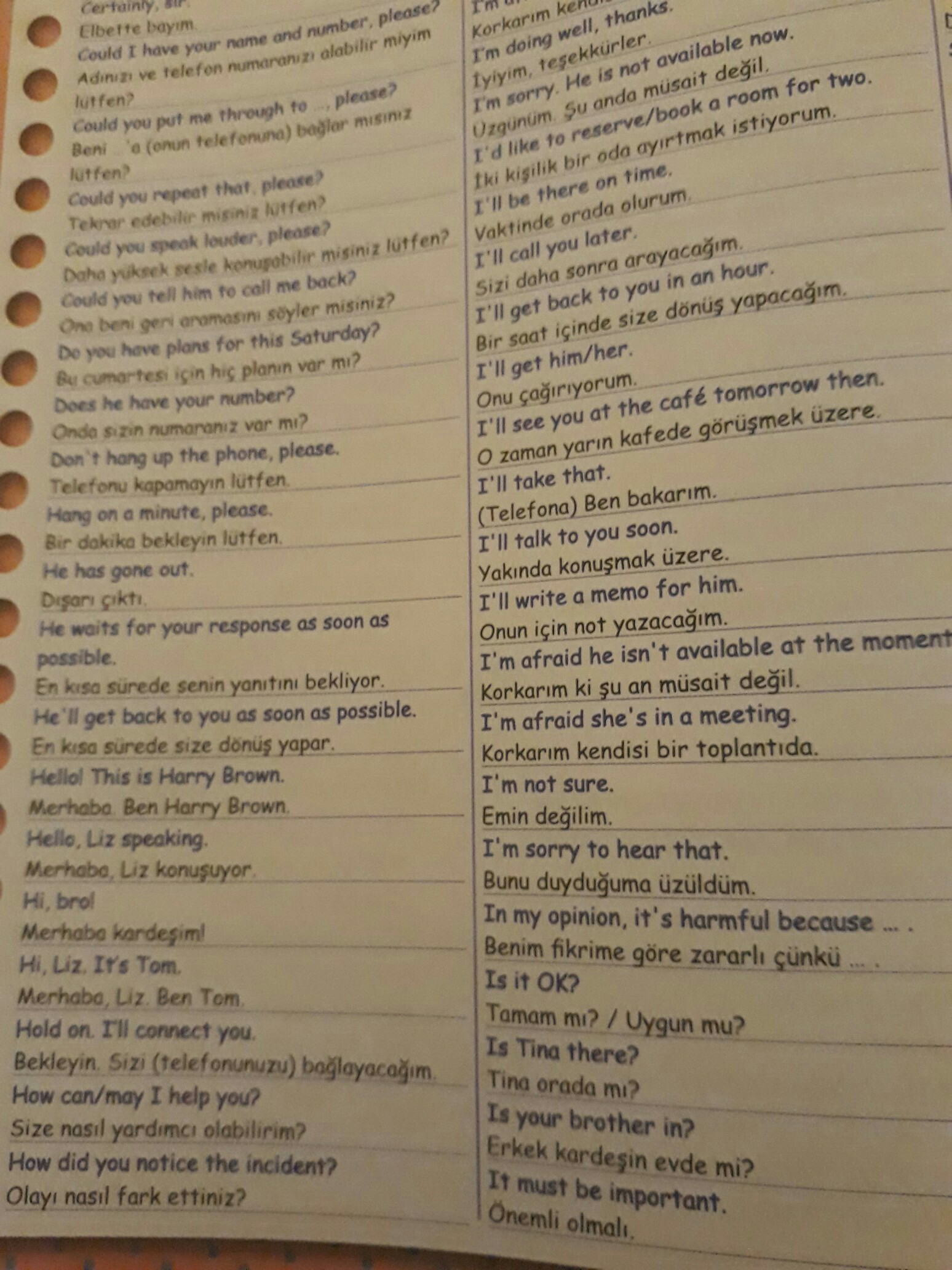8. Sınıf İngilizce kelime listesi 4.ünite on the phone ünitesinden