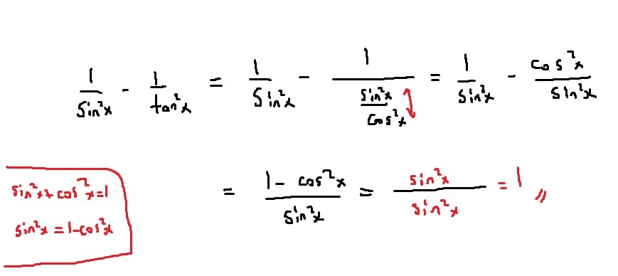 1 ÷ sin(kare)x 1 ÷ tan(kare)x en sade halii