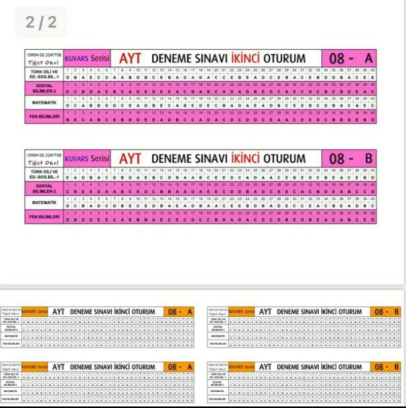 Vip yayınları 8.kurumsal deneme tyt ayt cevap anahtarı olan var mı