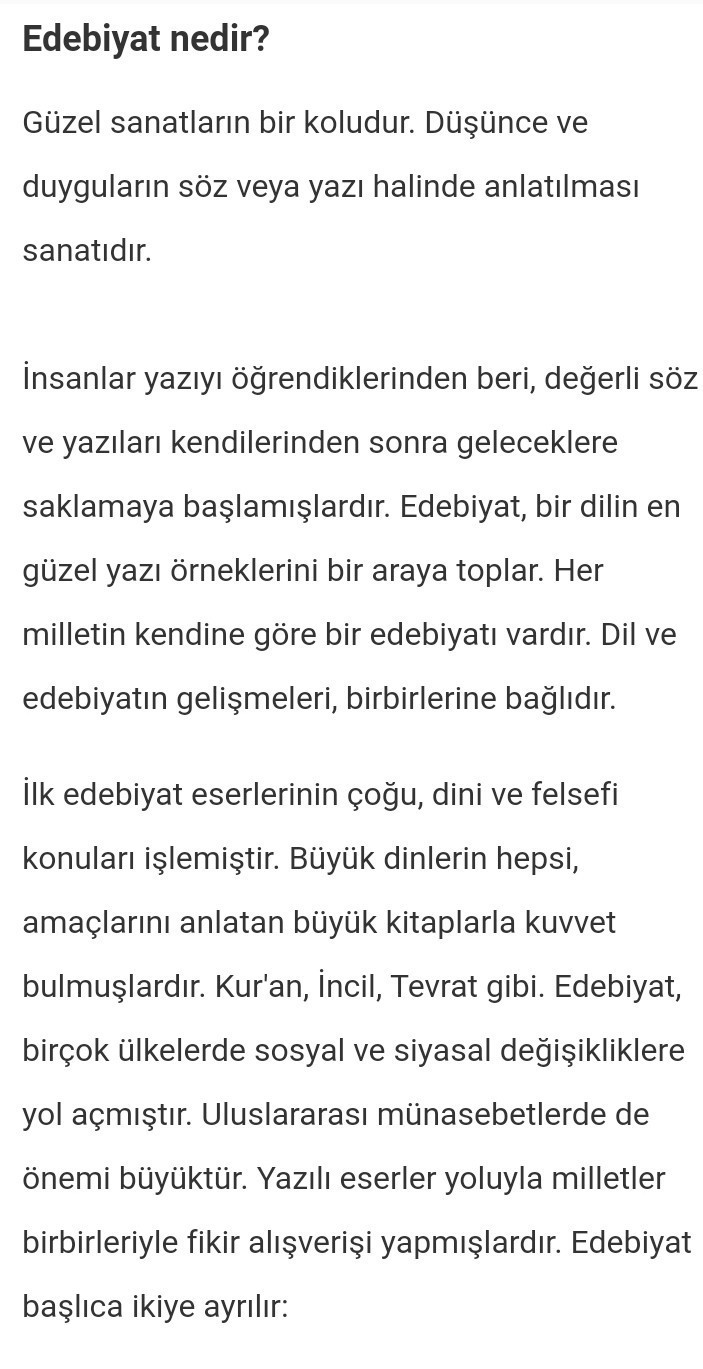 Edebiyat Nedir Kısa Ve Öz Olsun Lütfen