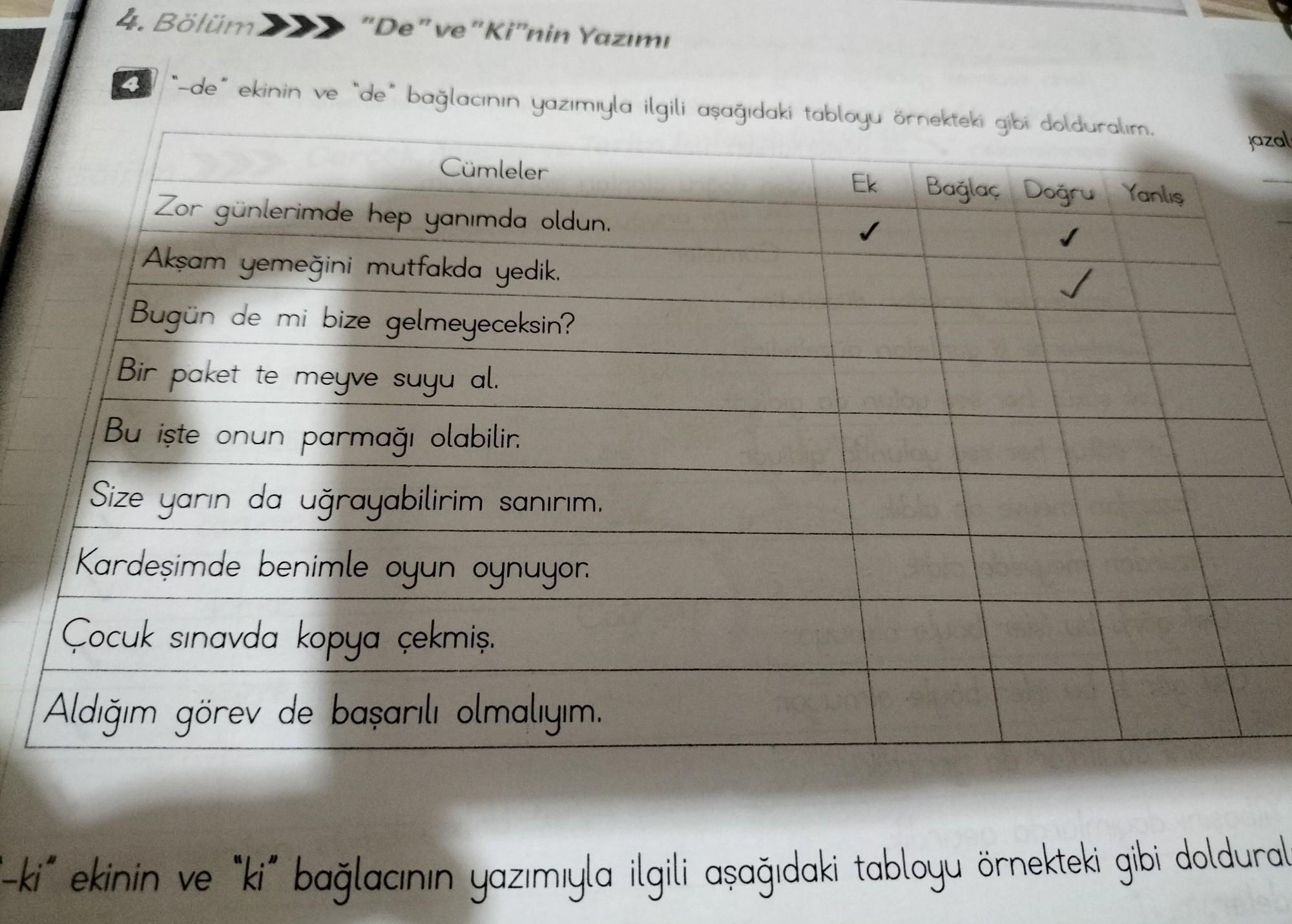4. Bölüm "De" ve "Ki"nin Yazımı "de" ekinin ve "de" bağlacının