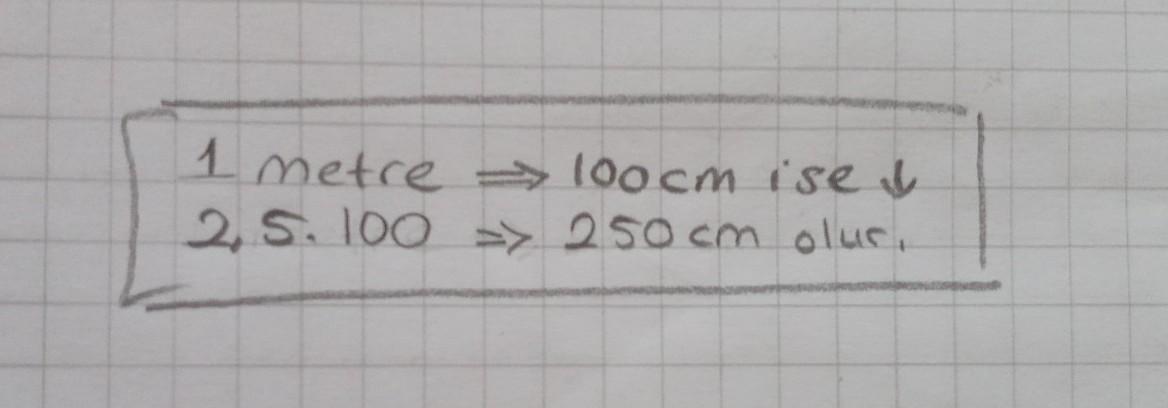 2.5 metre kaç cm yapar