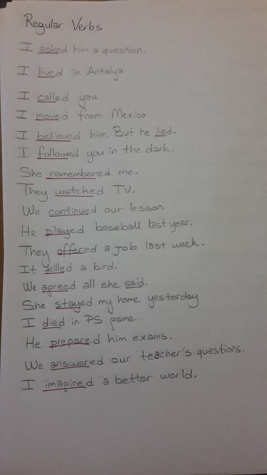 20 tane düzenli fiil bulup cümle kurma ve 20 tane düzensiz fiil bulup