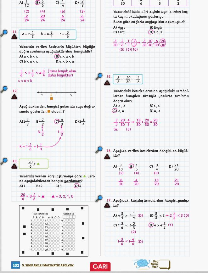 5. sınıf akıllı matematik atölyem cevapları sayfa 101 102