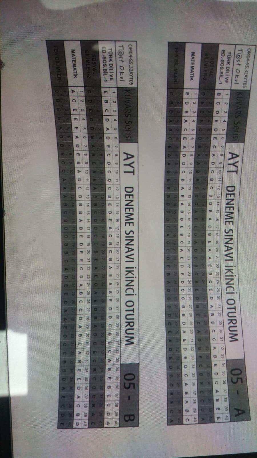 test okul kuvars serisi AYT 05 deneme cevap anahtarı olan atabilir mi
