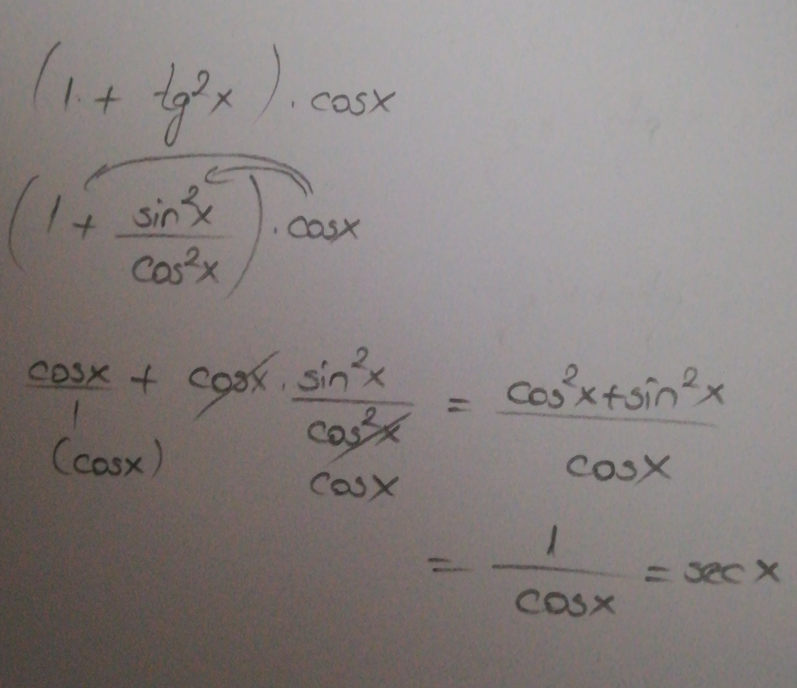 (1+tan kare x) . cos x ifadesinin en sade hali