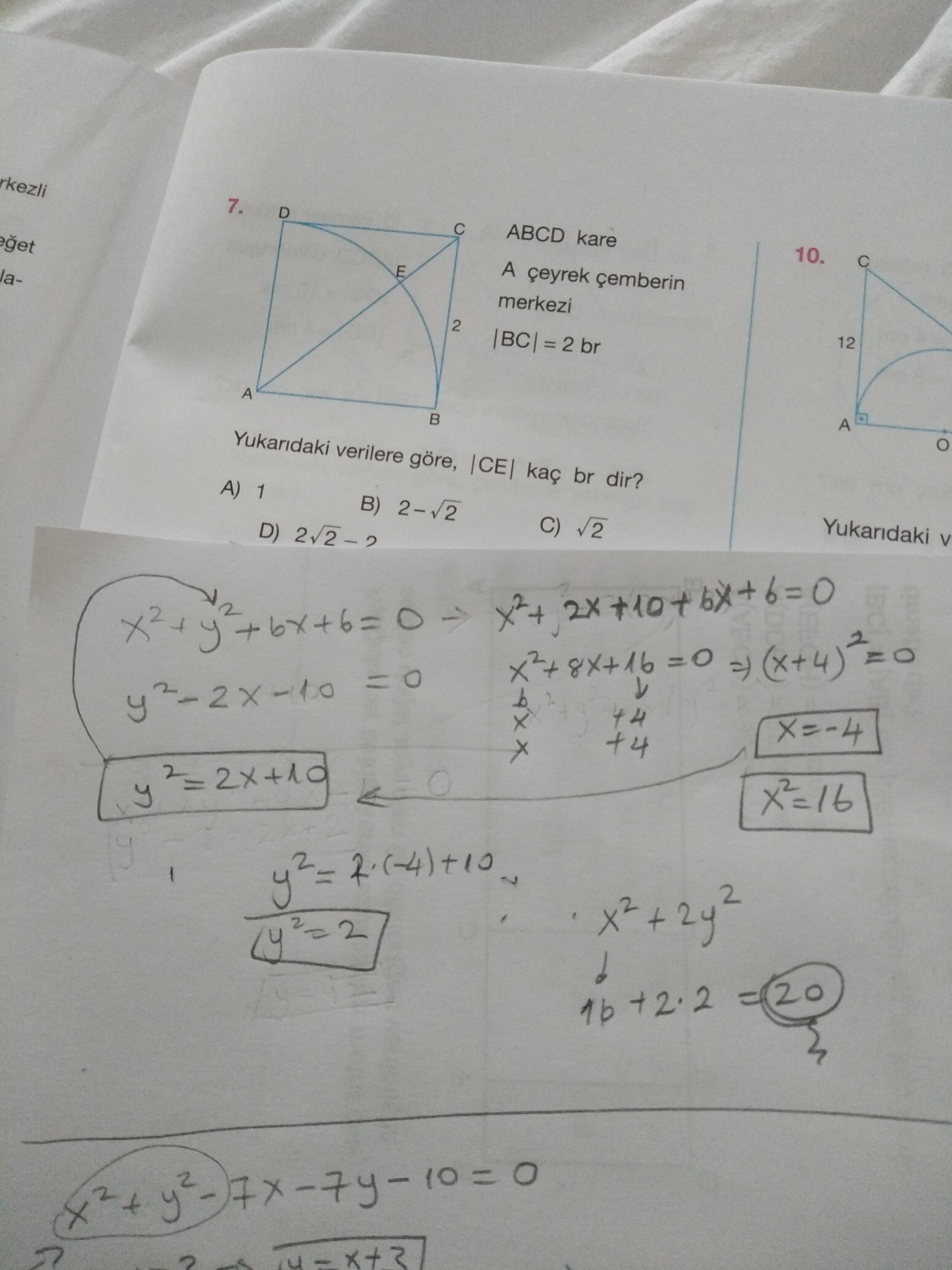 x²+y²+6x+6=0 y²2x10=0 x²+2y²=? ilk yapan en iyi seçilir.