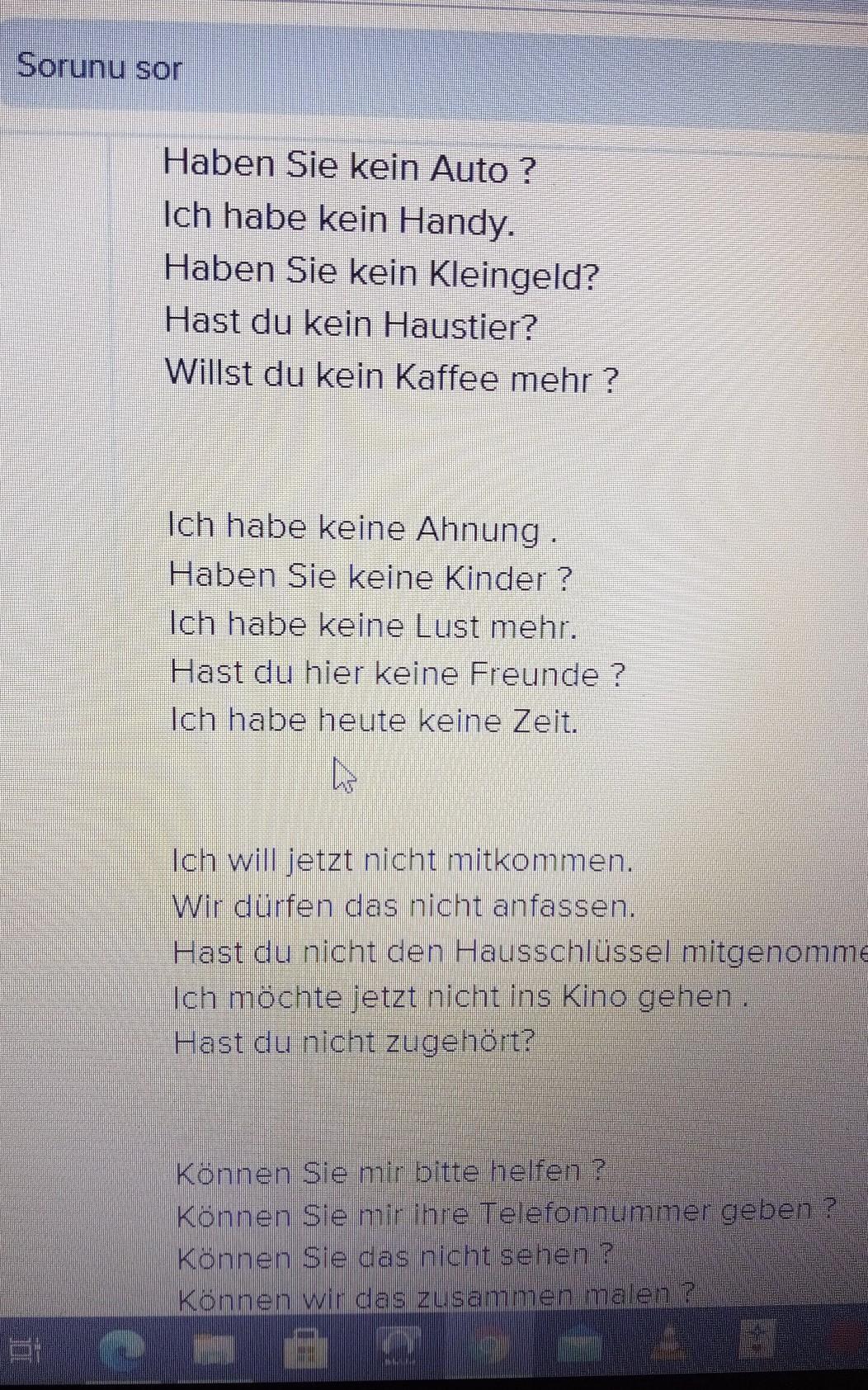 5 tane kein 5 tane keine 5 tane de nicht ile ilgili cümle