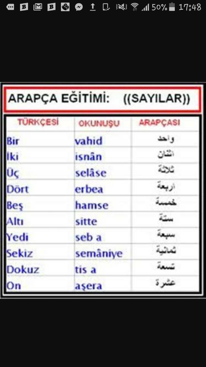 arapça 1 den 10 a kadar sayılar aciill