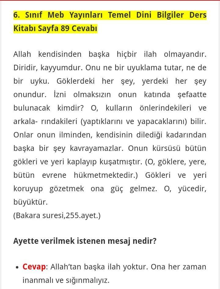 6. Sinif temel dini bilgiler ders kitabi cevaplari acil sayfa 87.88.89
