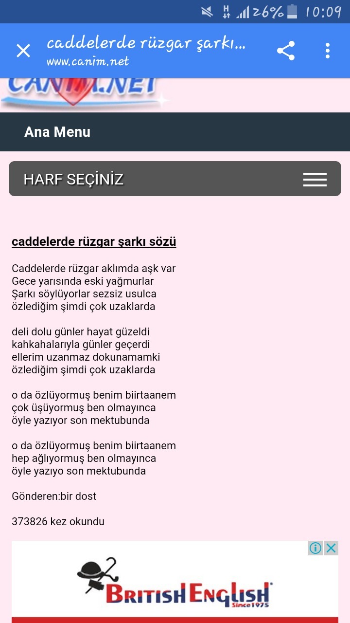 Caddelerde ruzgar sarkisinin sozleri lutfen Bilen fulut notalarinida