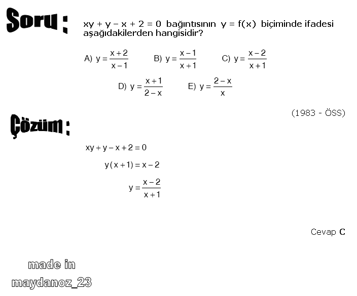 ARKADAŞLAR bağıntı fonksiyonlarla ilgili öss de çıkmış sorular