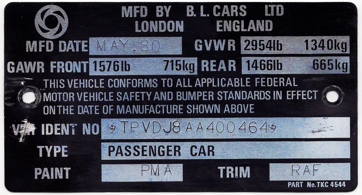 TR7 Chassis Plates