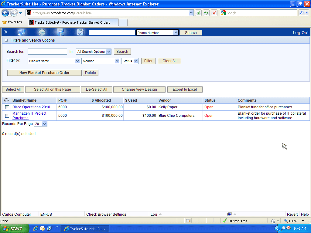 Create, Track and Manage Blanket Purchase Orders for Vendors