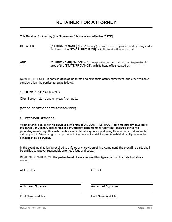 Legal Templates Retainer Agreement for Attorney International Trade