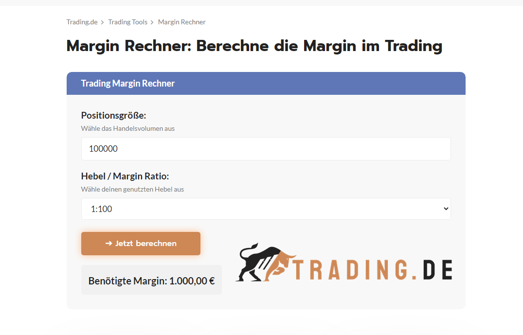 Margin Rechner Berechne die Margin im Trading Trading.de