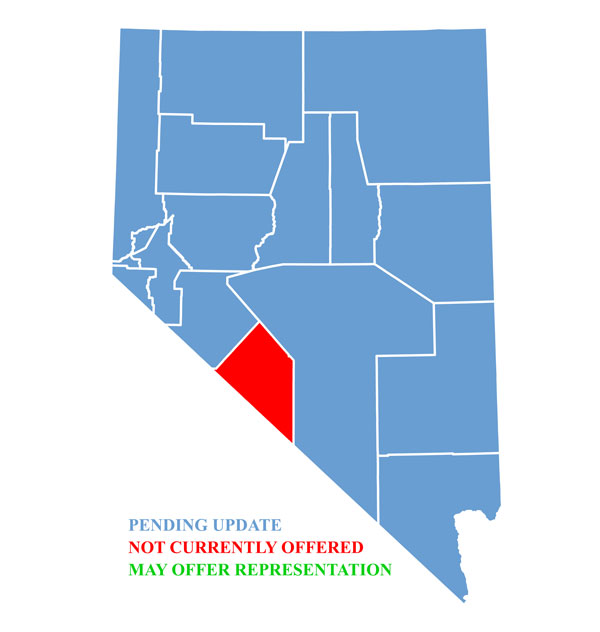 Nevada Map for traffic ticket representation in Esmeralda County