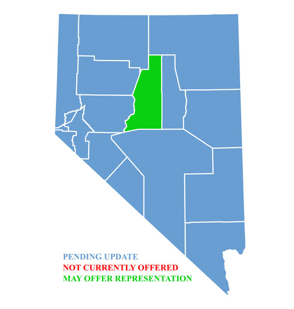 Nevada Map for traffic ticket representation in Lander County Nevada