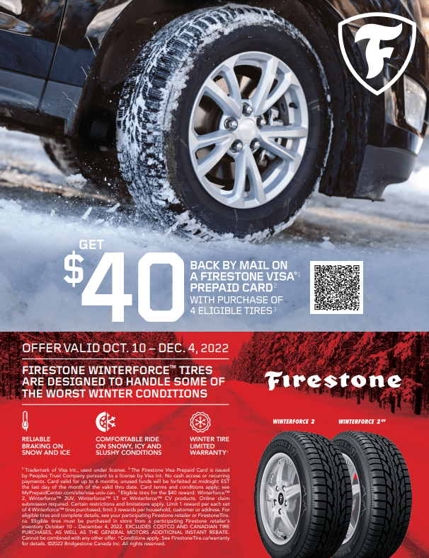 Firestone Fall 2022 Rebate Get up to 40 off October 10 December 4