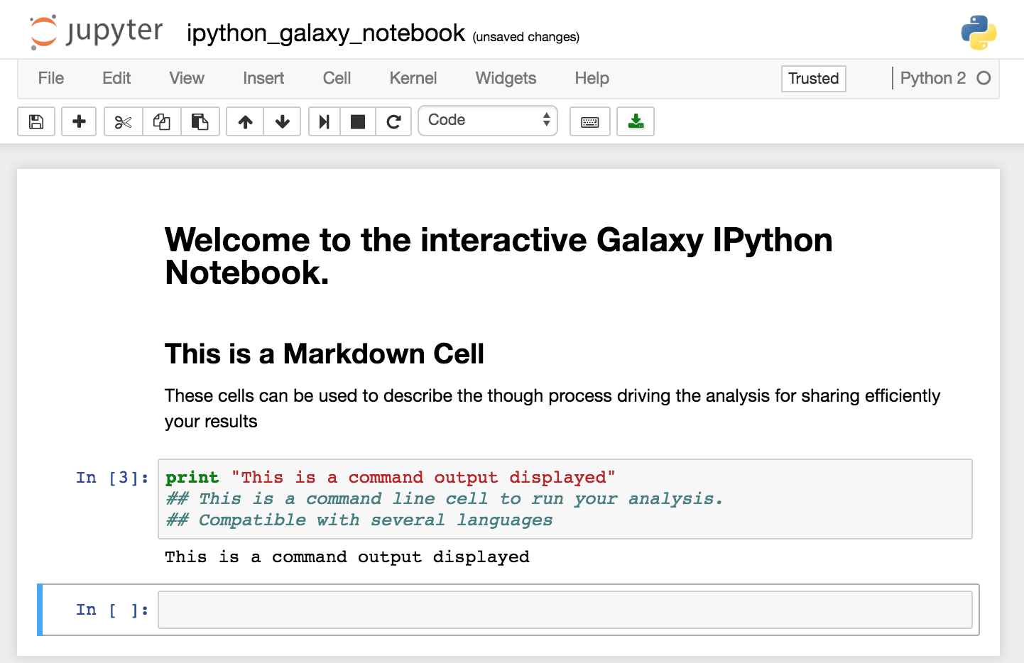 Handson Use Jupyter notebooks in Galaxy / Use Jupyter notebooks in Galaxy / Using Galaxy and