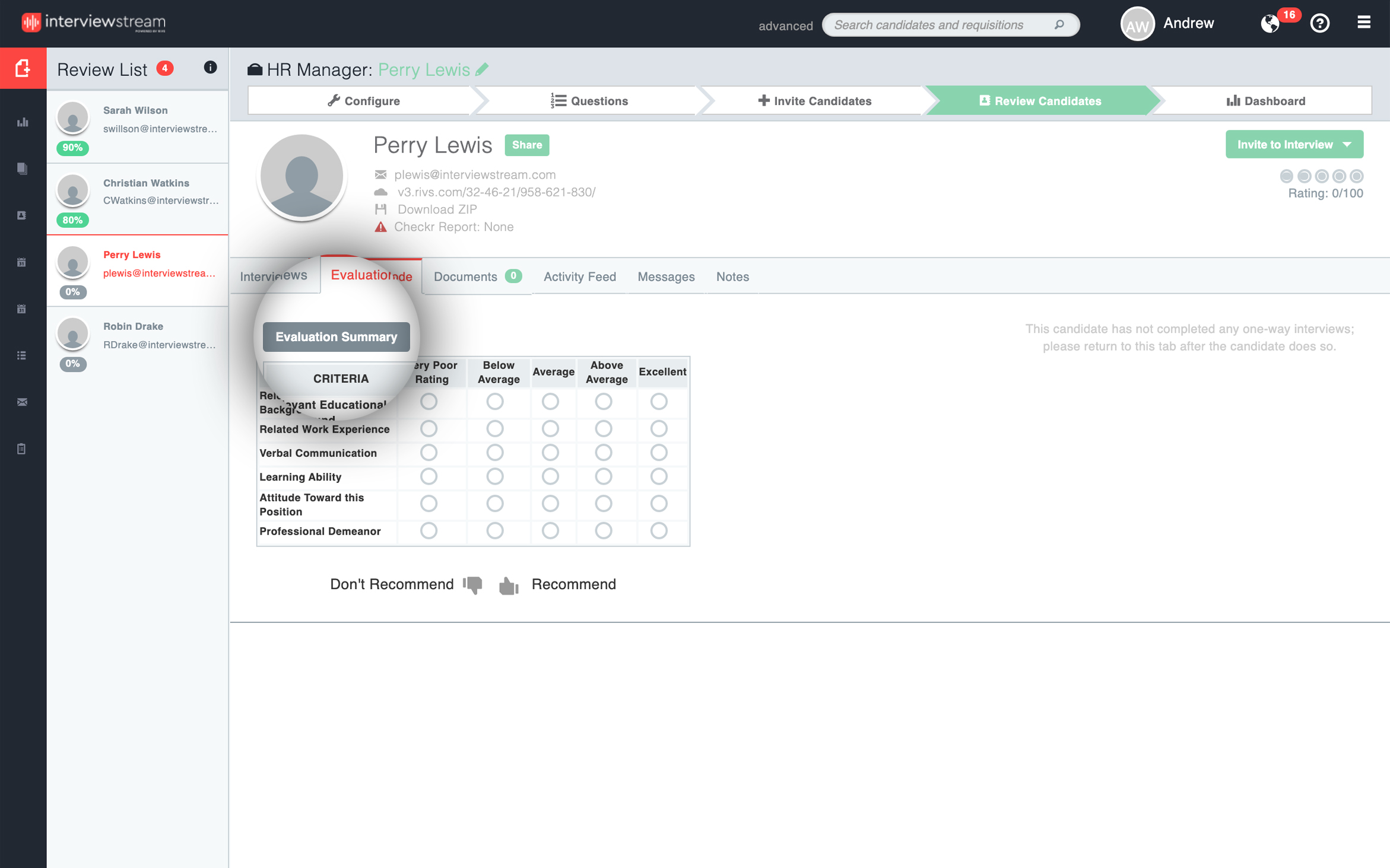 Reviewing a Candidate's Live Interview interviewstream Training Center