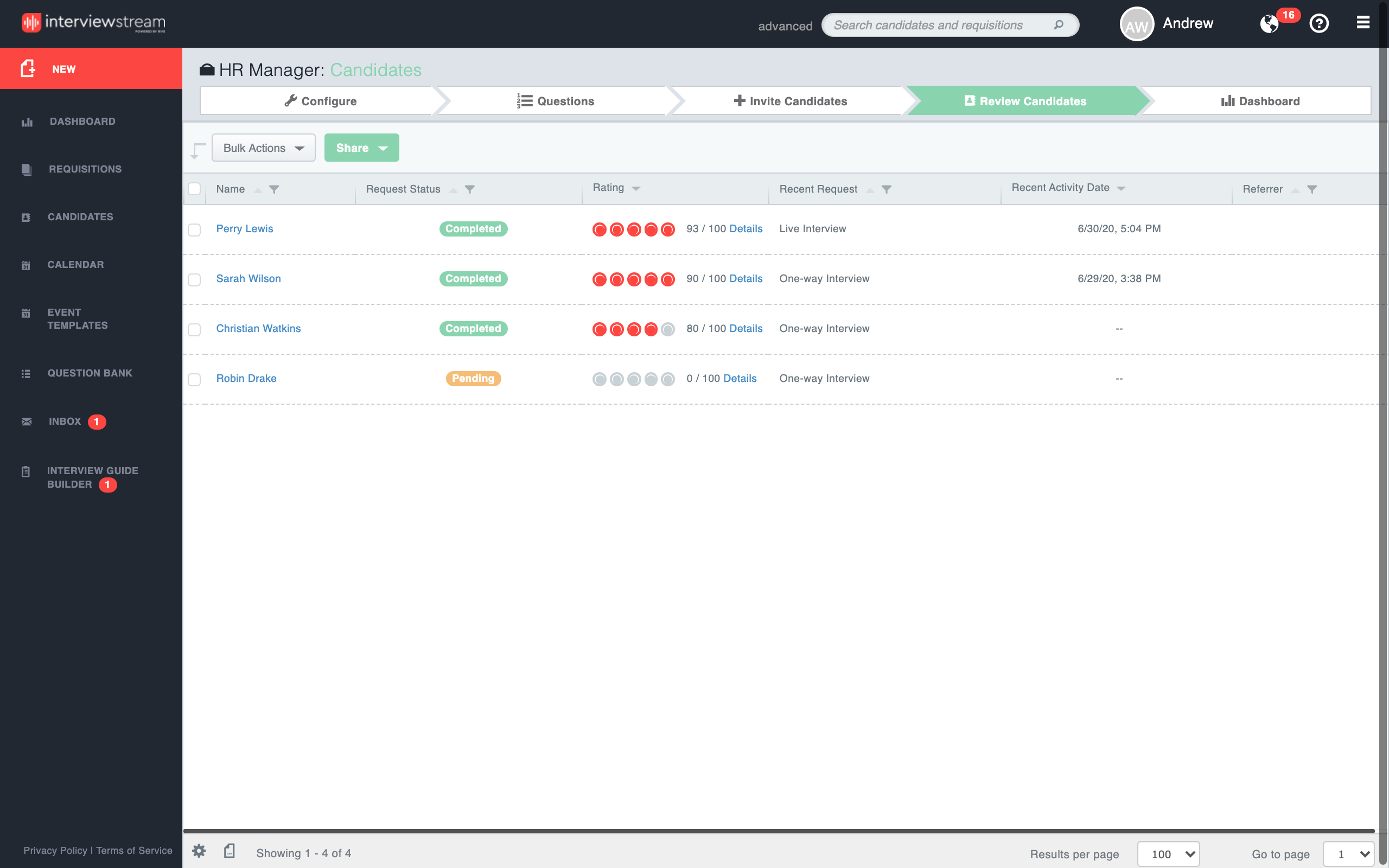 Reviewing a Candidate's Live Interview interviewstream Training Center