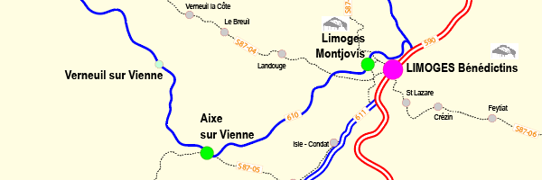 Carte des trains directs au départ de Limoges en 2020