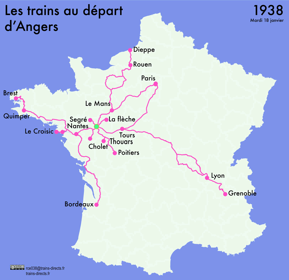 Pain Points De Angers Sur La Carte Carte des trains directs au départ d'Angers en 2021