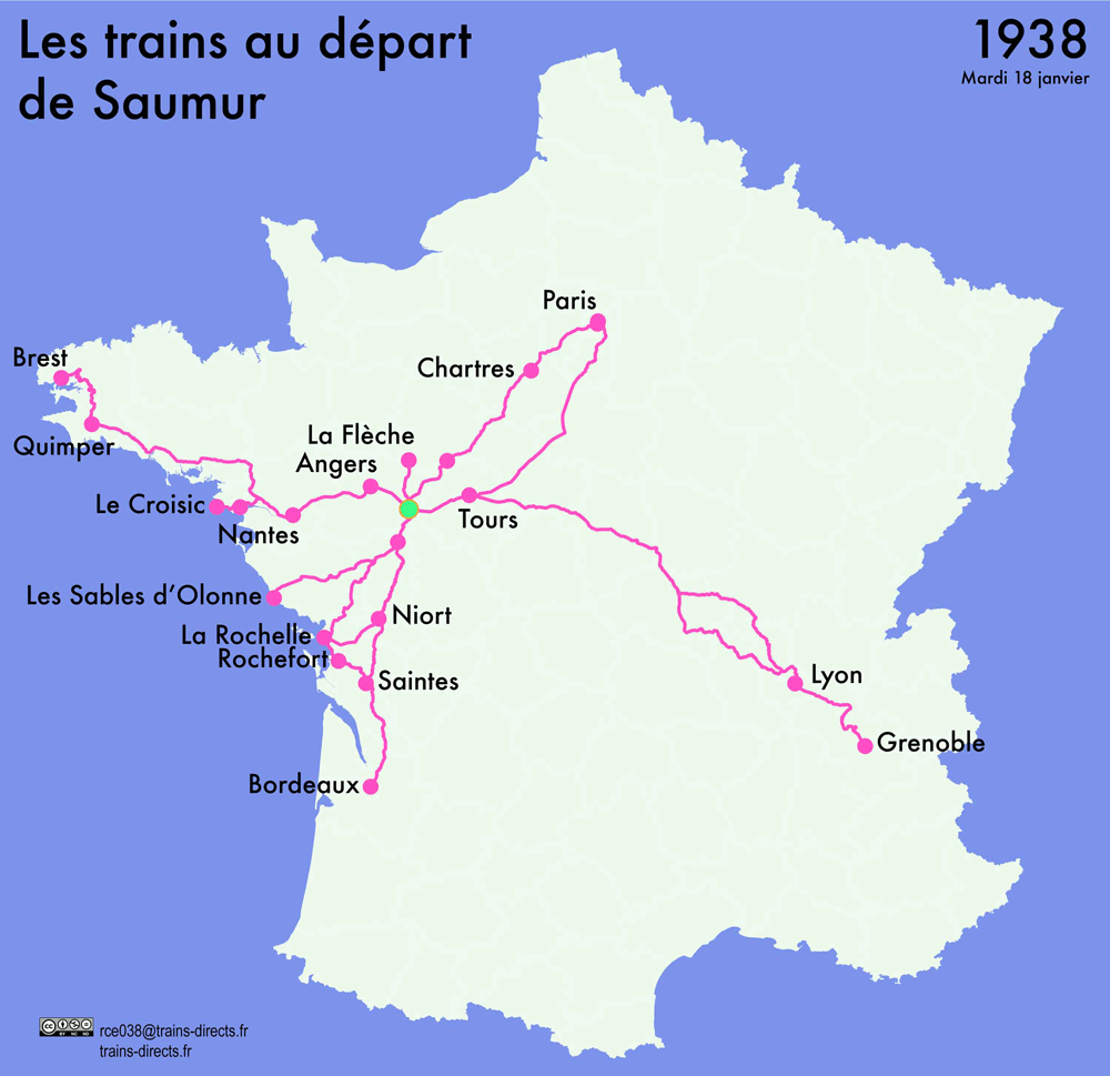 Saumur Karte Saumur évolution du trafic depuis la création de la SNCF
