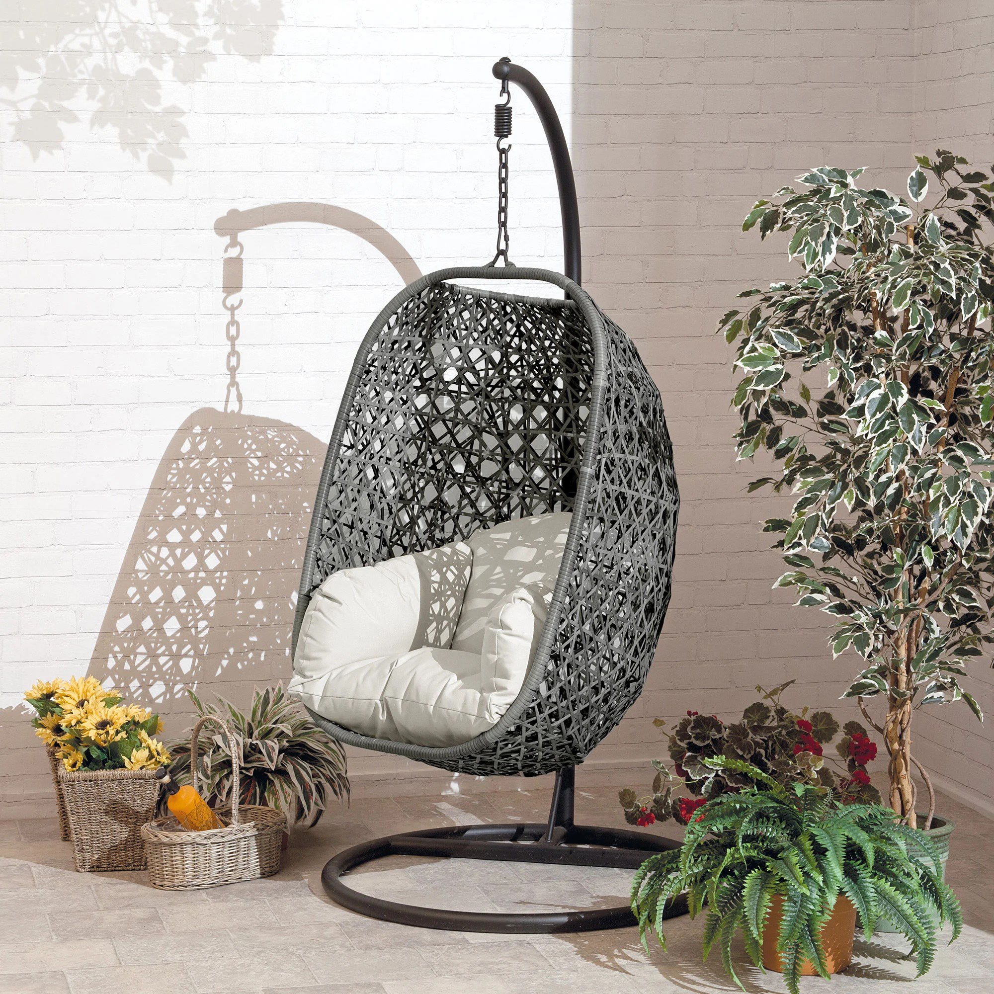 Brampton Cocoon Chair w/Grey Cushion/New Rattan TransContinental