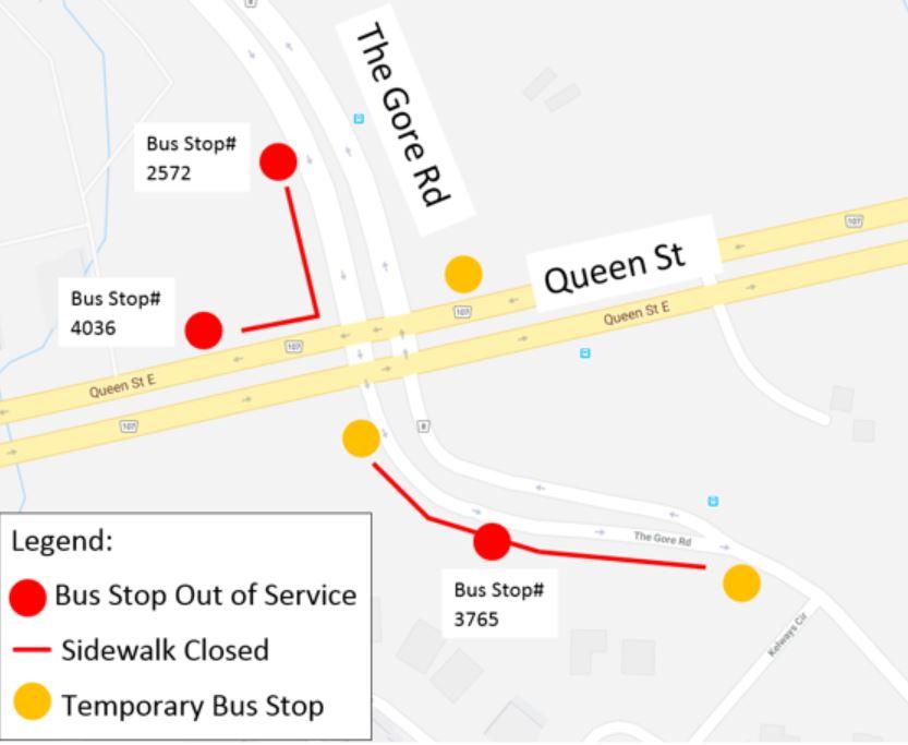Gore Road / Queen East construction affects Brampton Transit service