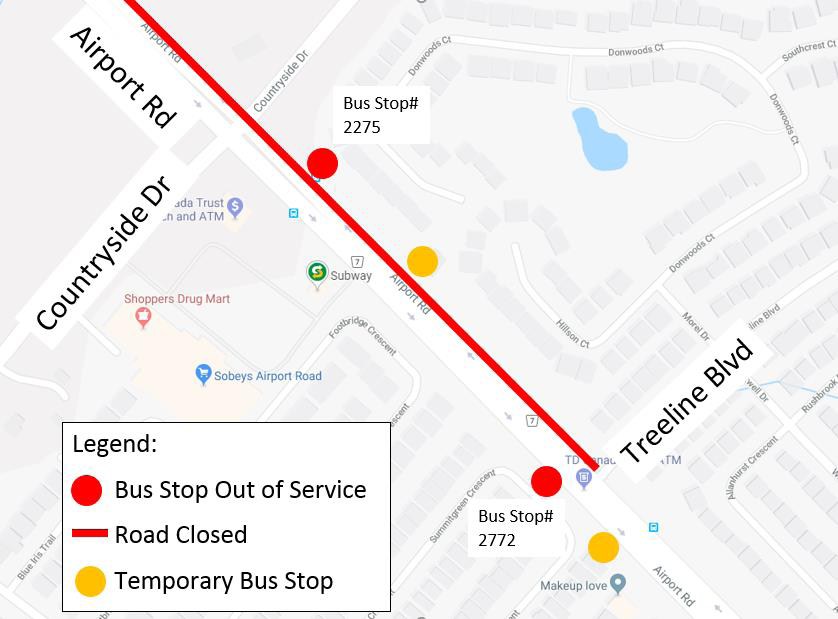 Airport Road construction affects Brampton Transit service, starting