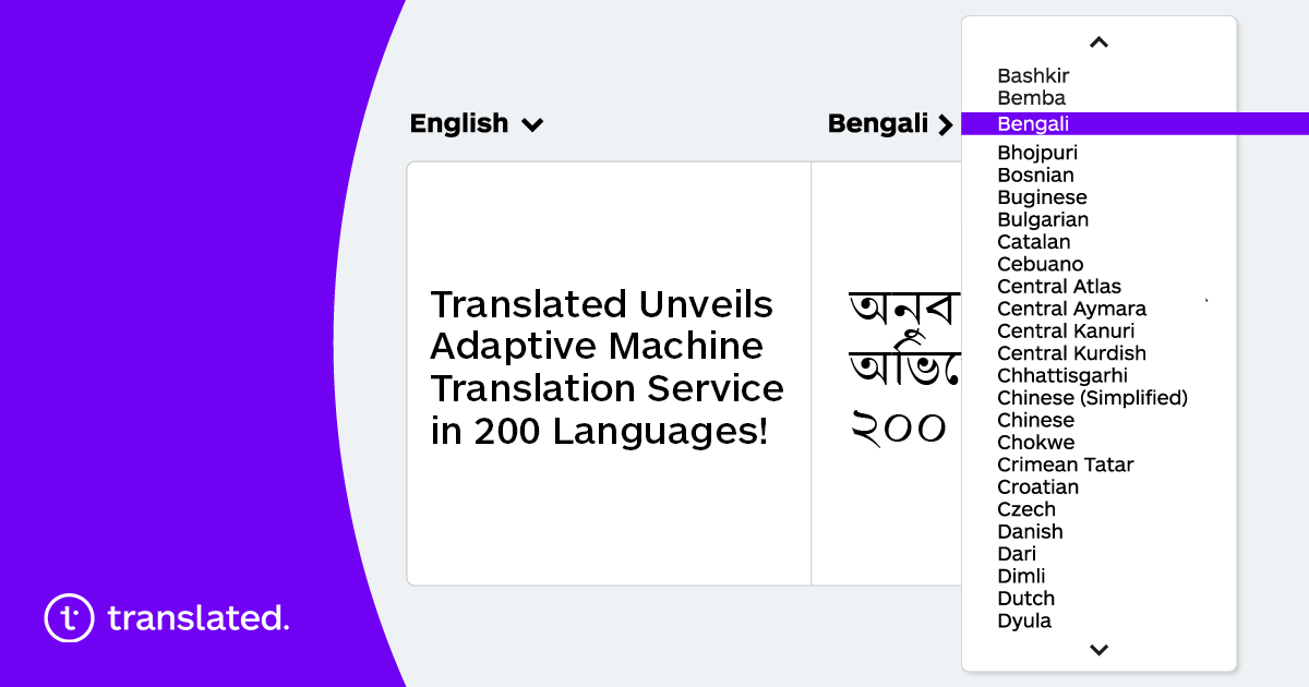Adaptive Machine Translation Service for 200 Languages