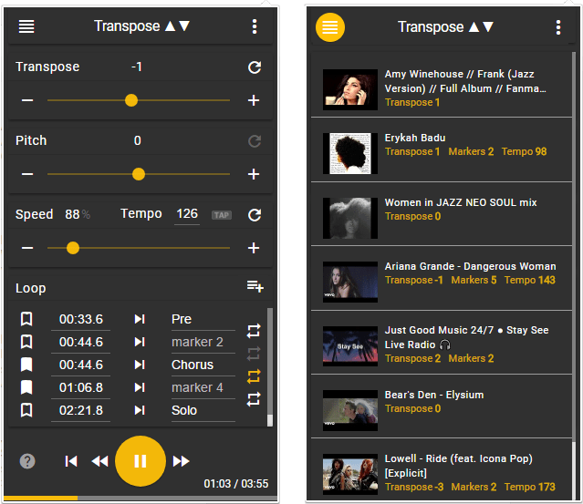 Transpose pitch speed loop for Chrome
