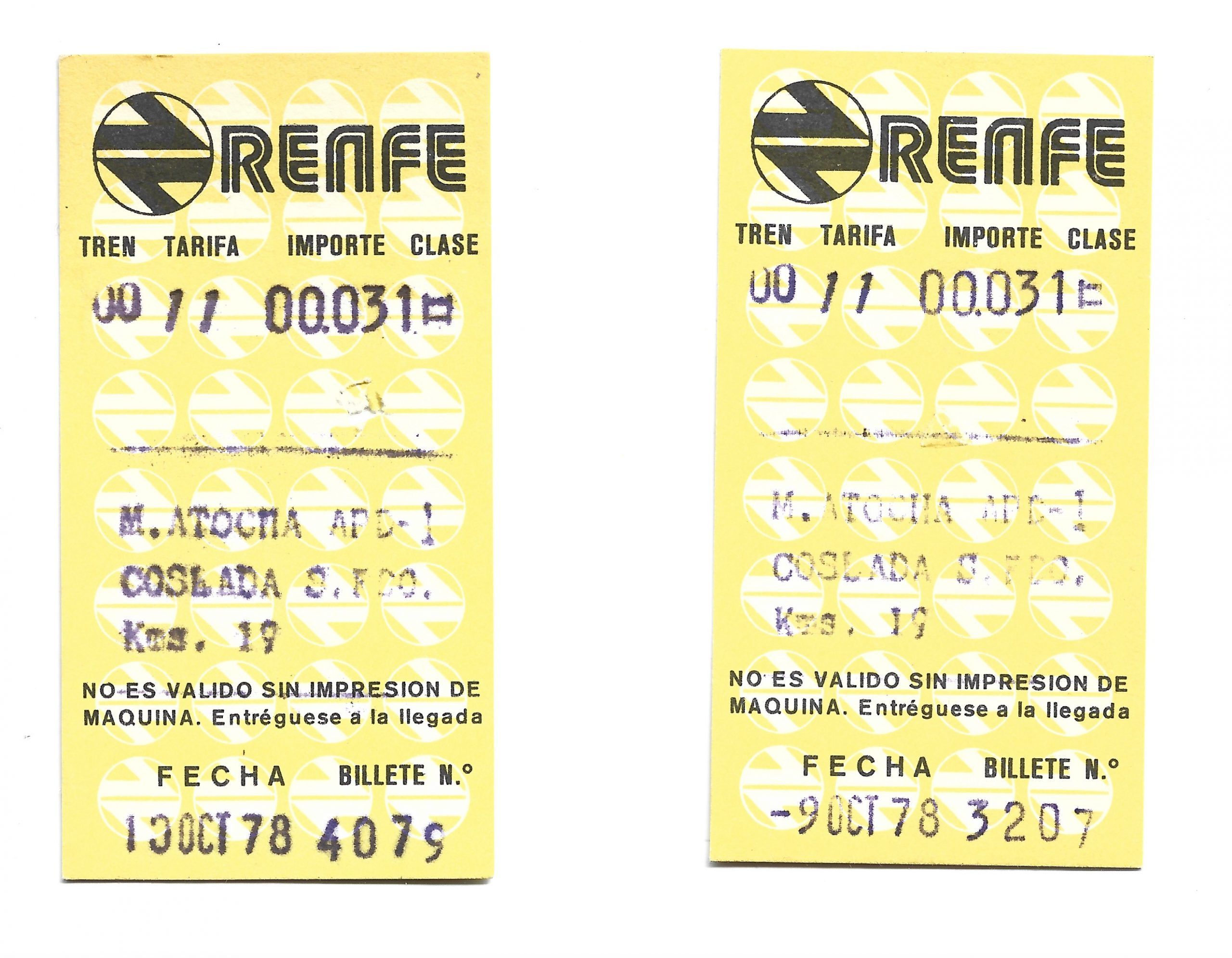 Billetes de Cercanías Madrid (1978) Traspapelados