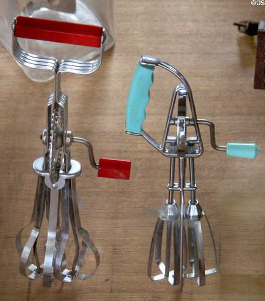 Collection of hand kitchen mixers at Arts et Metiers Museum. Paris, France.