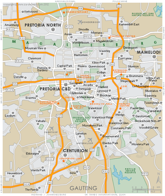 Map Of Pretoria South Africa Pretoria Map Tourist Attractions