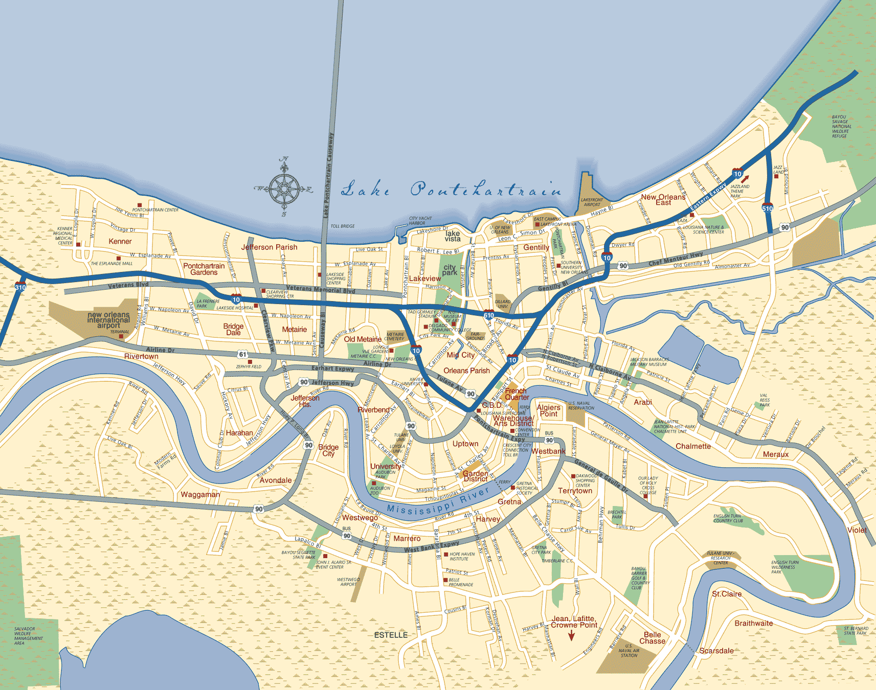 New Orleans, Louisiana map with satellite view