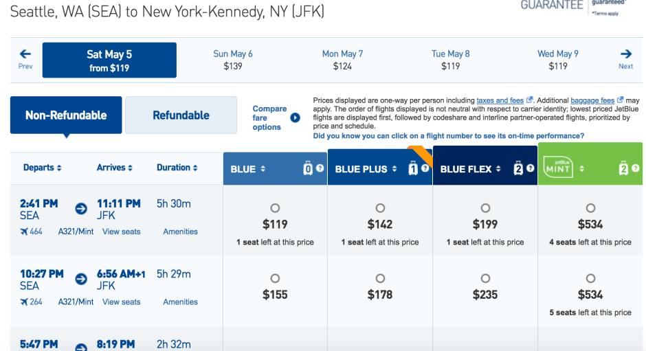 JetBlue Mint The Cheapest Routes (and the Most Expensive)