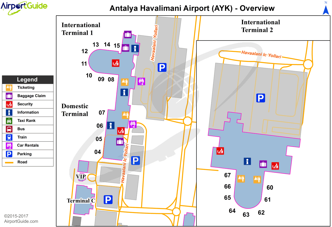 Türkei Karte Flughäfen Antalya Antalya International (AYT) Airport Terminal Maps