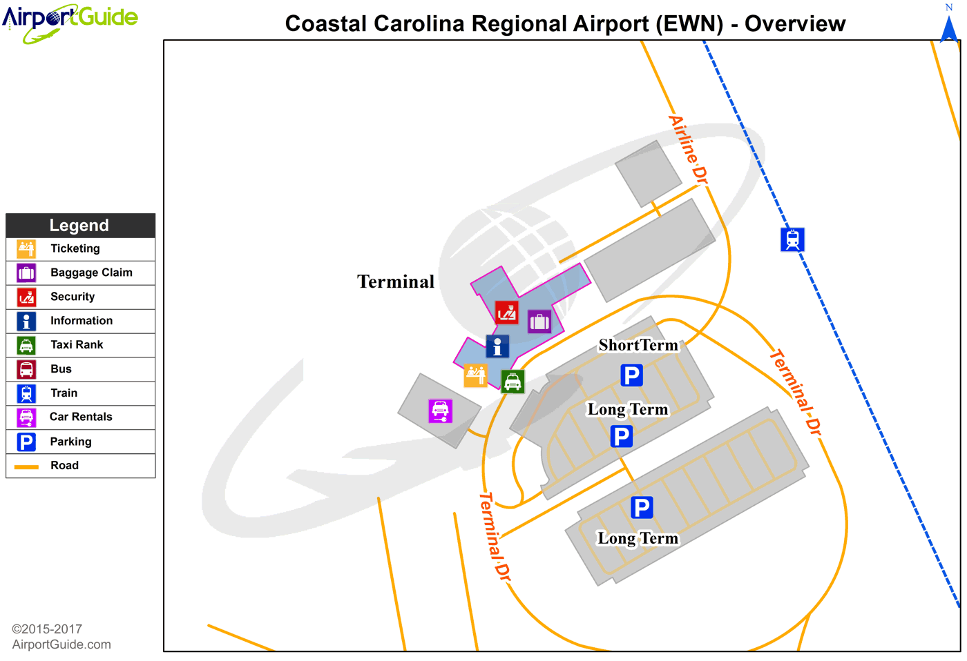 New Bern Coastal Carolina Regional (EWN) Airport Terminal Maps