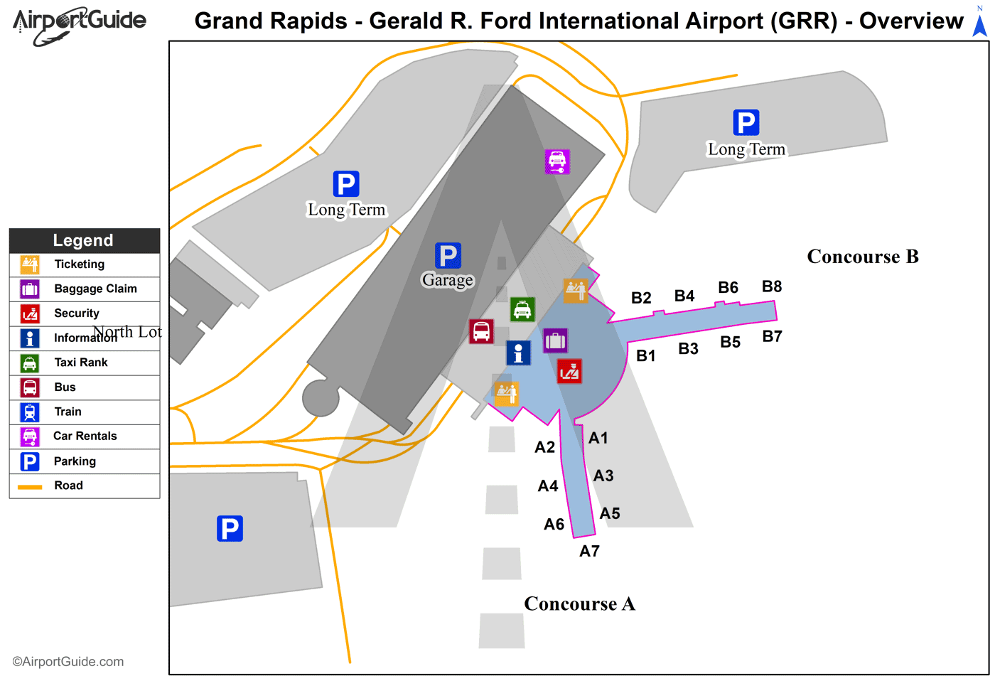 Grand Rapids Gerald R Ford International (GRR) Airport Terminal Maps