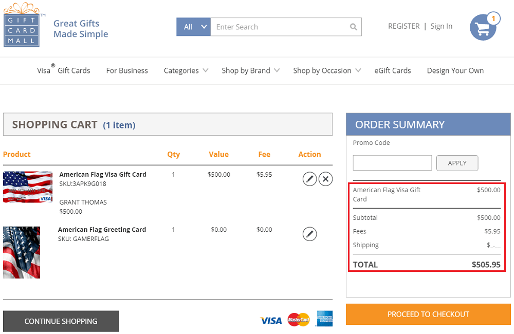 Off Visa Gift Cards Purchased from Gift Card Mall (Promo Code NewYou2016)