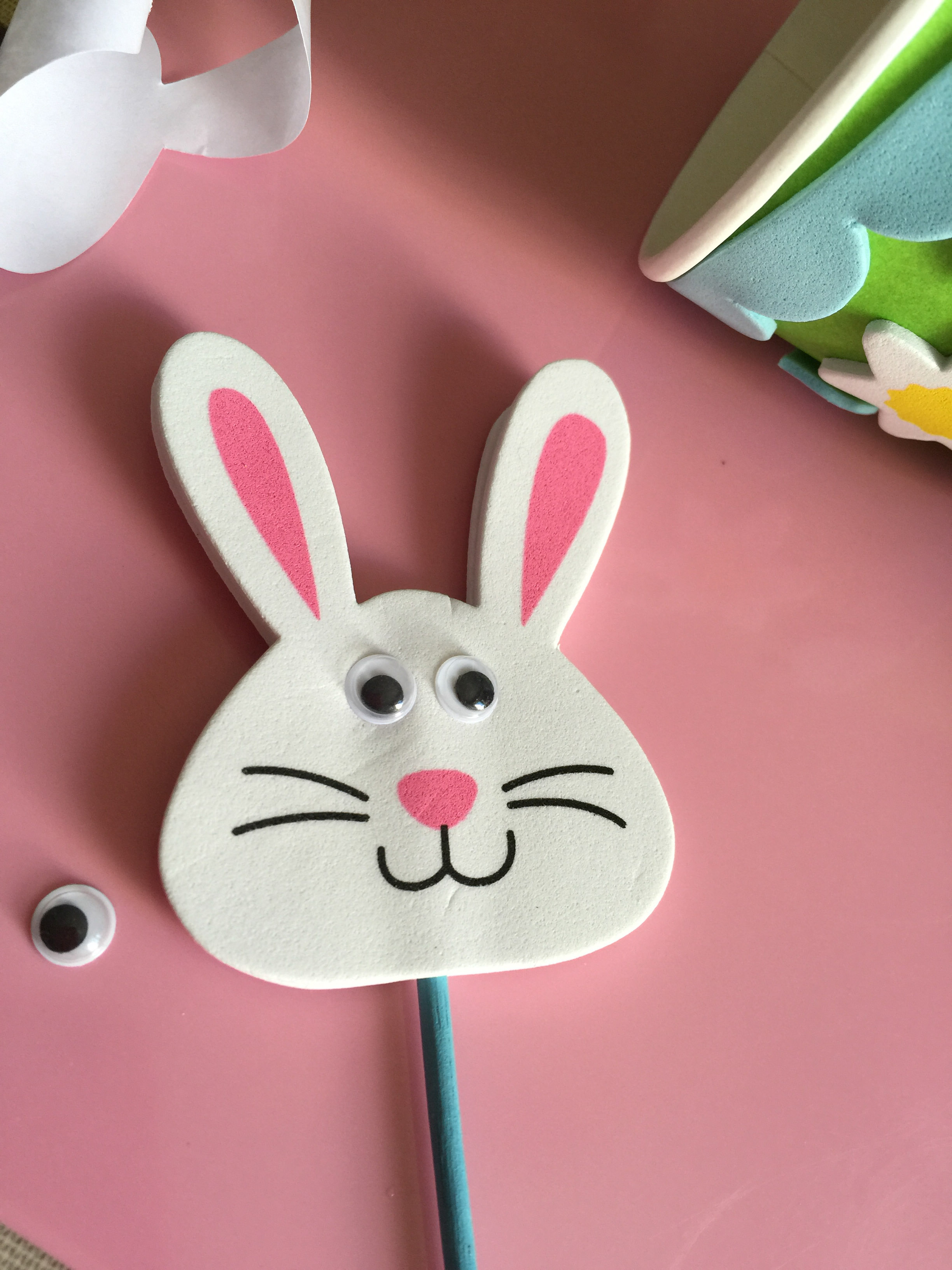 Chick and Bunny Popup Puppets Treading on Lego