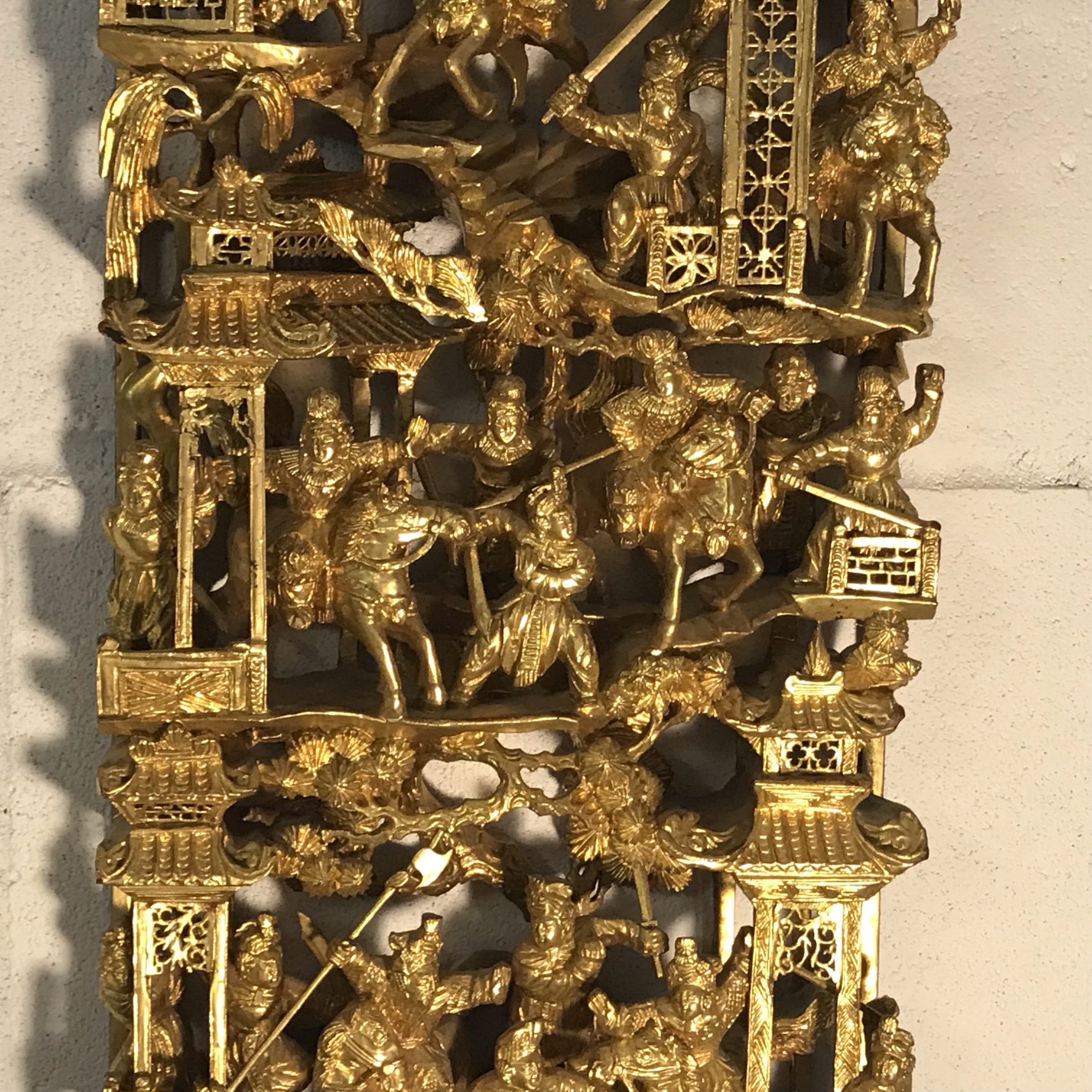 Chinese gilded temple carving of warriors Treasure Antique & Appraisers
