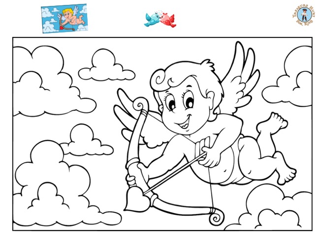 Cupid Coloring Page - Treasure hunt 4 Kids